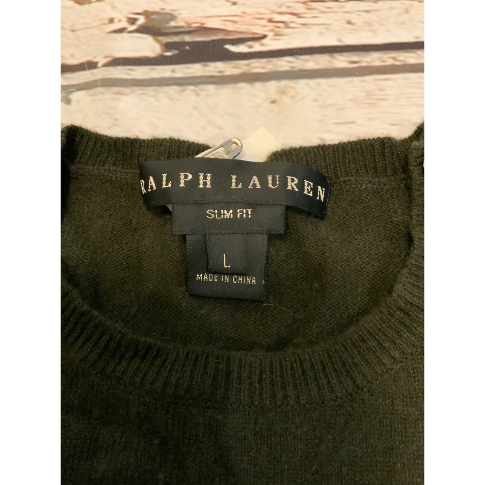 Ralph Lauren Black Label 100% Cashmere Sweater Olive Green Button Shoulder Large - Picture 2 of 4
